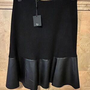 Milano Black A-Line Skirt with Leather Trim